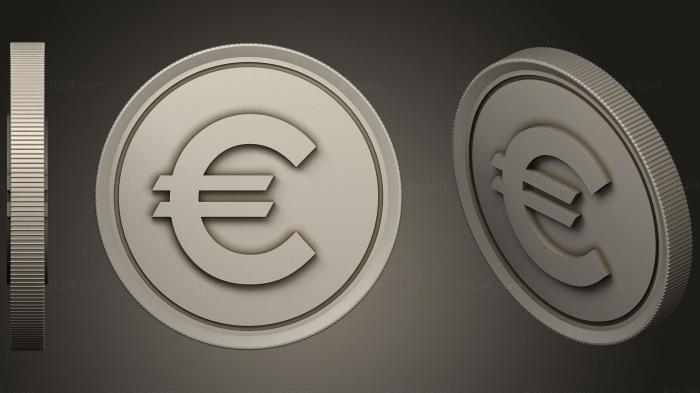 Монеты (ЗОЛОТАЯ МОНЕТА ЕВРО, MN_0046) 3D модель для ЧПУ станка